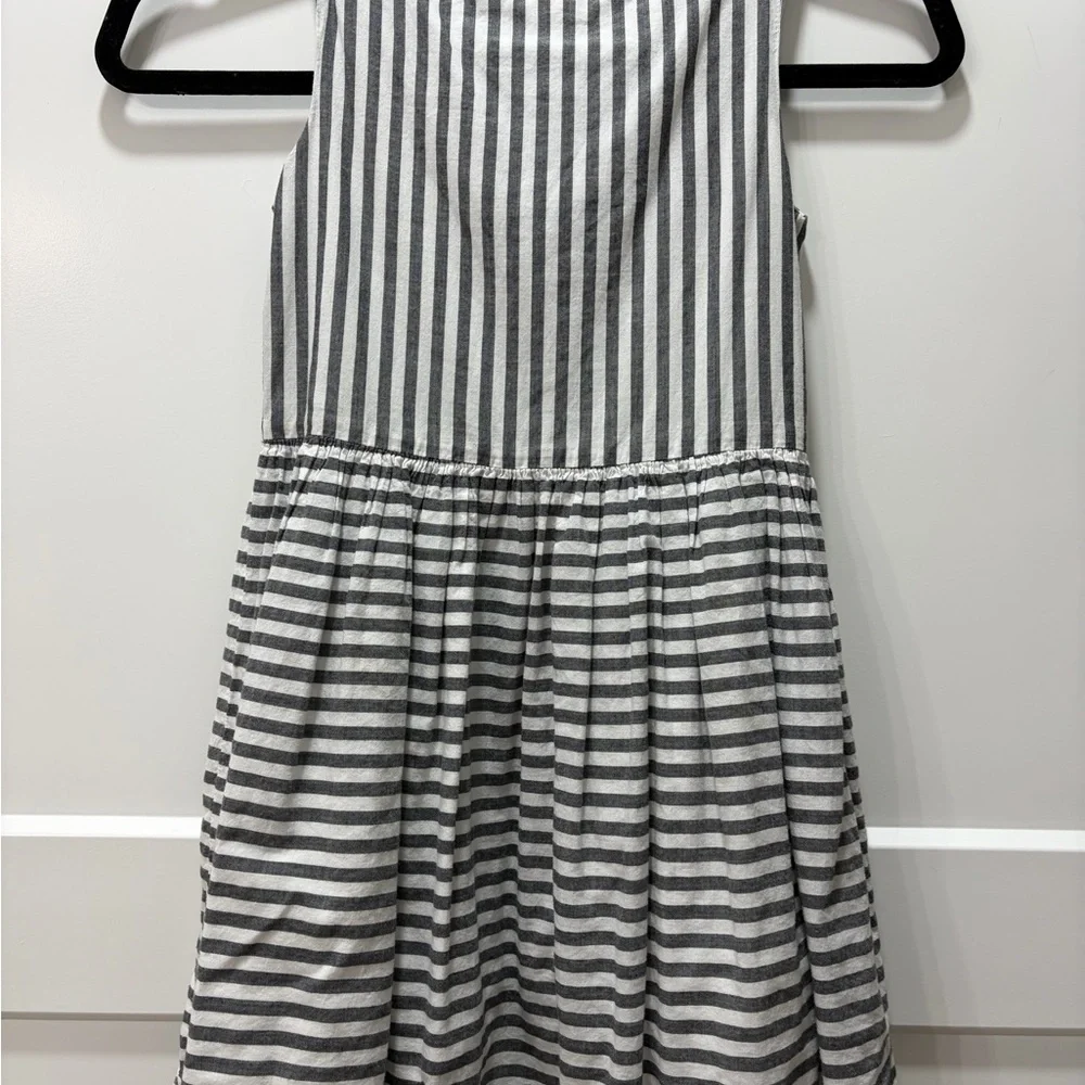 Gymboree Girls Summer Gray and White Striped Sleeveless Dress with Pink Trim